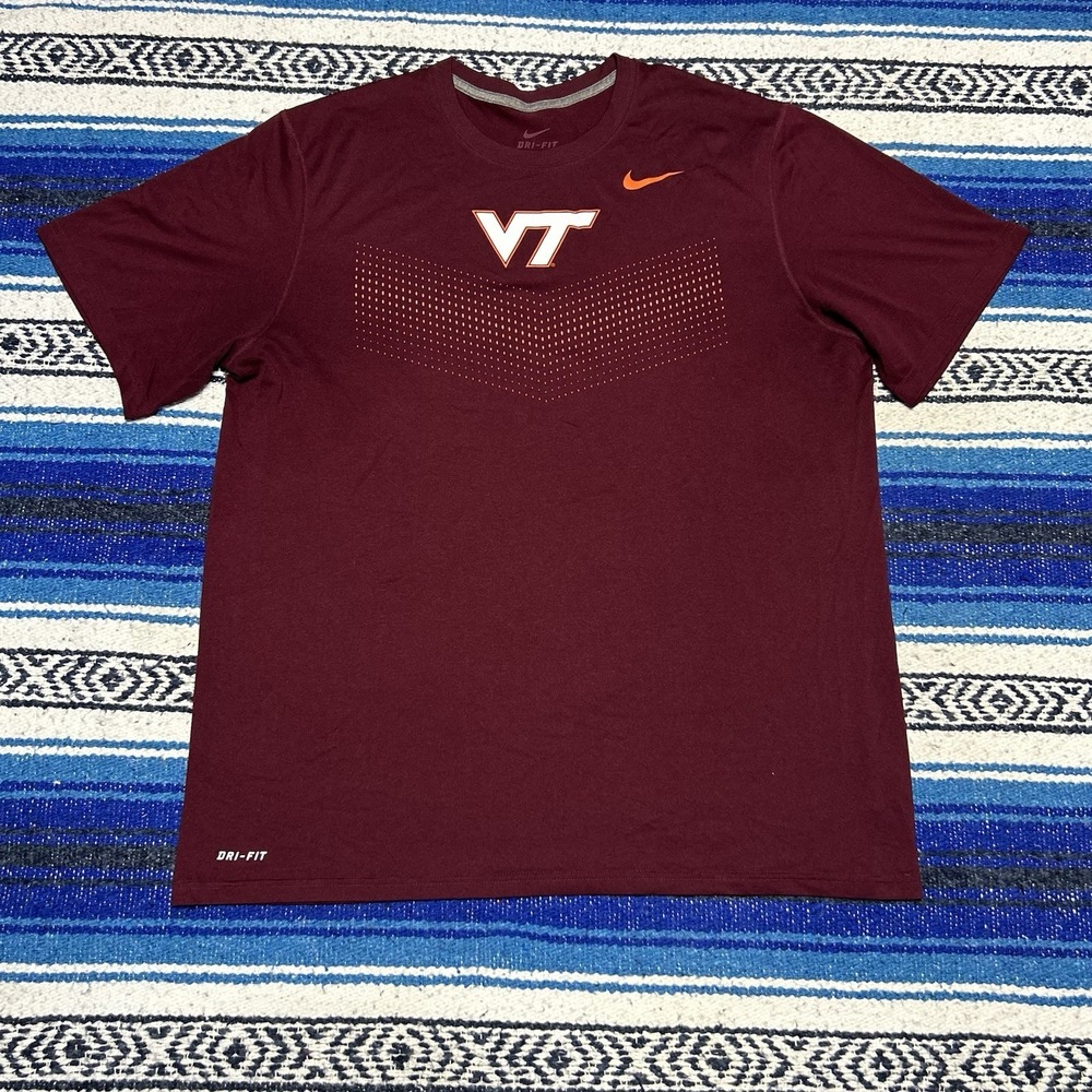 Virginia Tech Hokies Nike Short Sleeve Shirt Dri Fit Men's Maroon  Sz XL